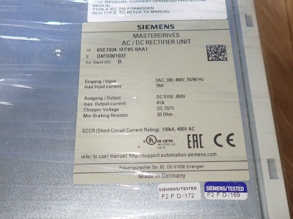 Siemens Ac / Dc Rectifier Unit - 6se7024-1ep85-0aa1