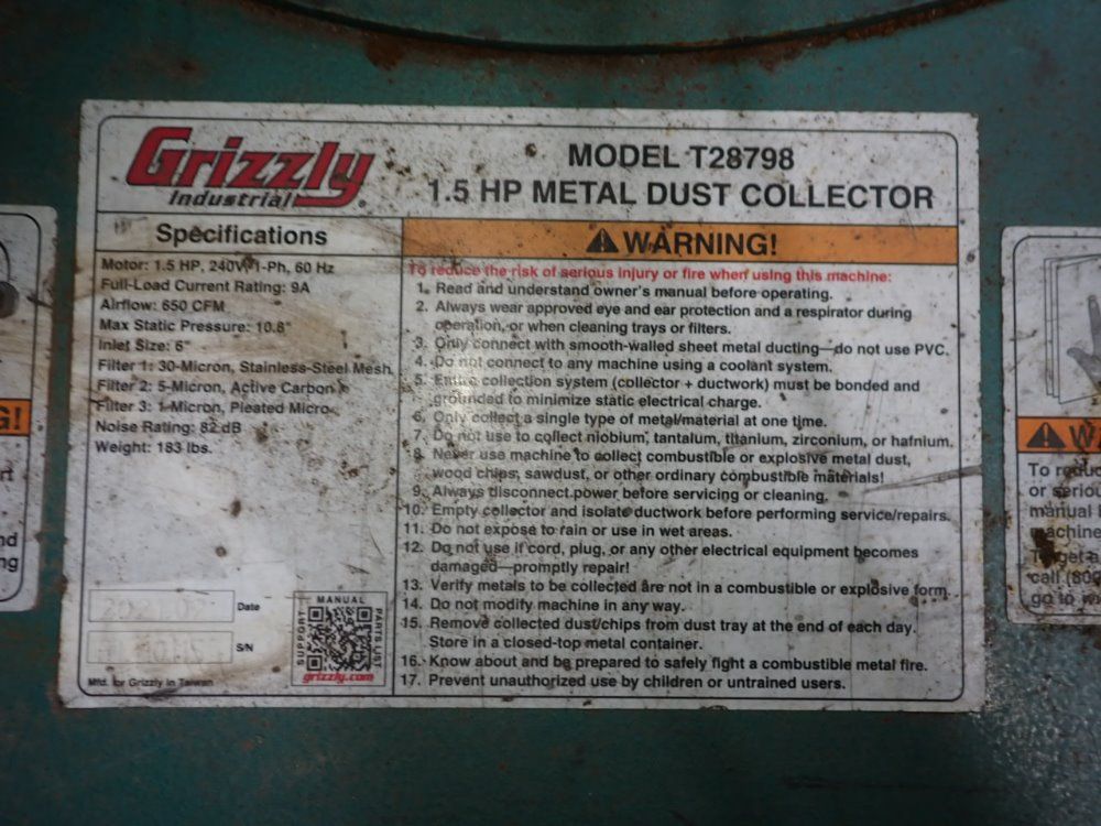 Grizzly 1.5 Hp Dust Collector - T28798