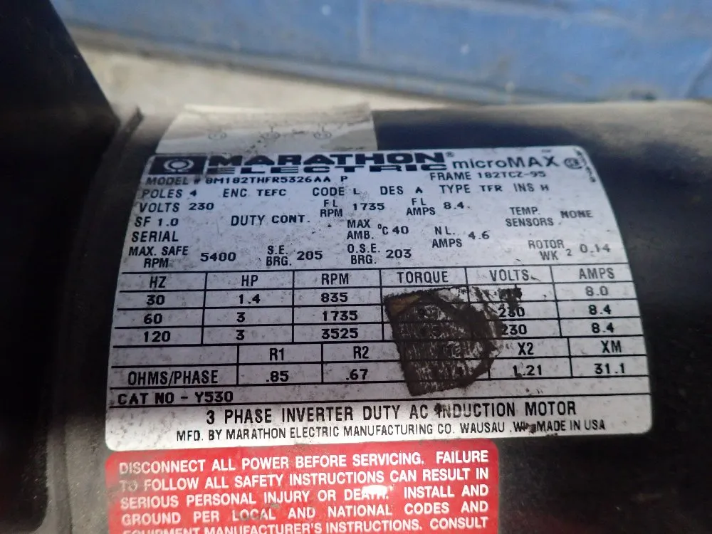 Marathon Elec. 3 Hp Motor - Sm182thfr326aap