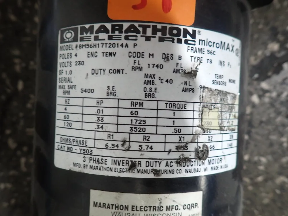 Marathon Electric 0.34 Hp Motor - 8m56h17t2014ap