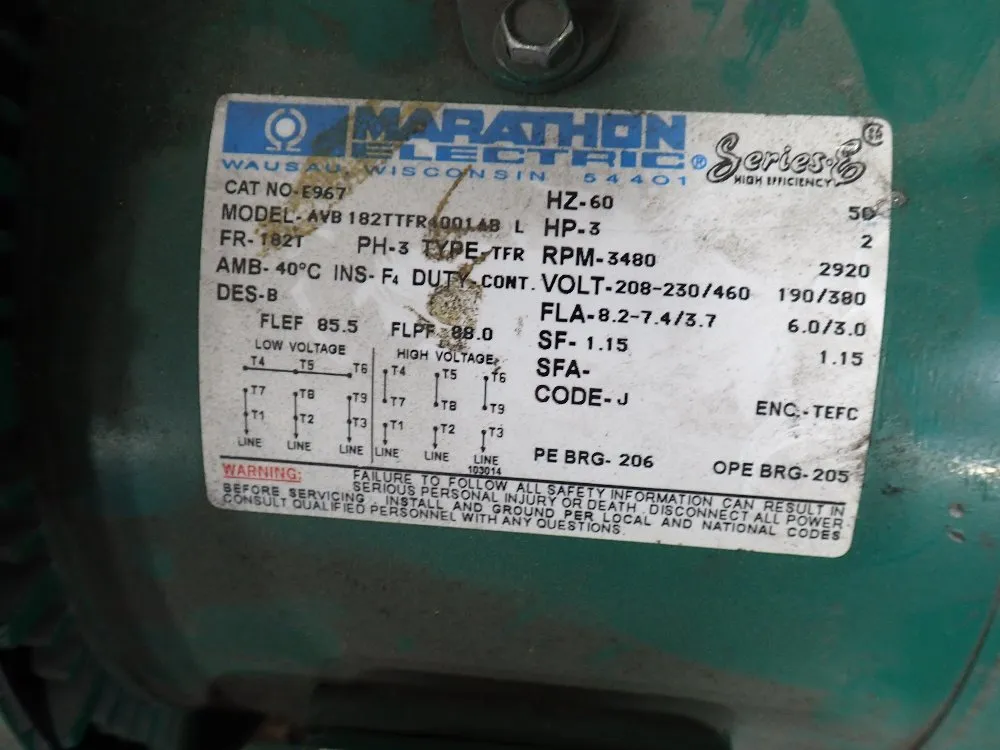 Marathon Electric 3 Hp Motor - Aub182ttfr4001abl