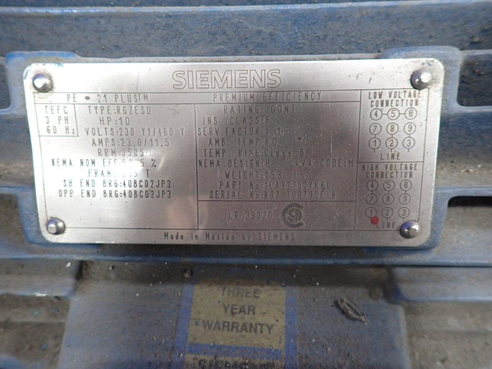 Siemens 10 Hp Motor - 1la92152yk60