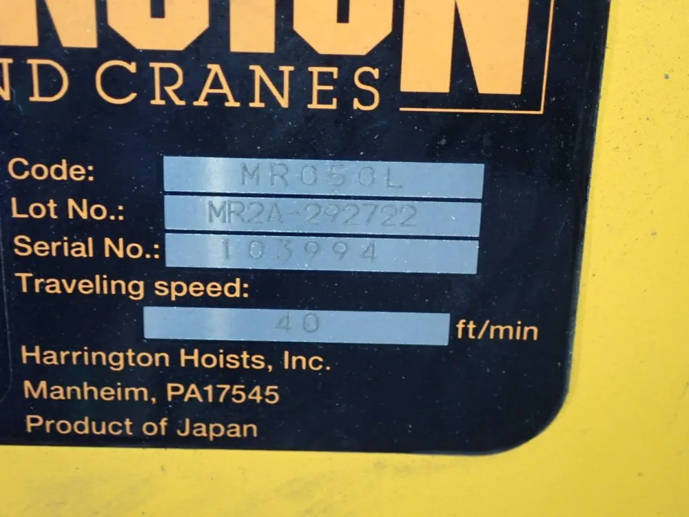 Harrington 5 Ton Chain Hoist - Er2a-451322 / Mr050l