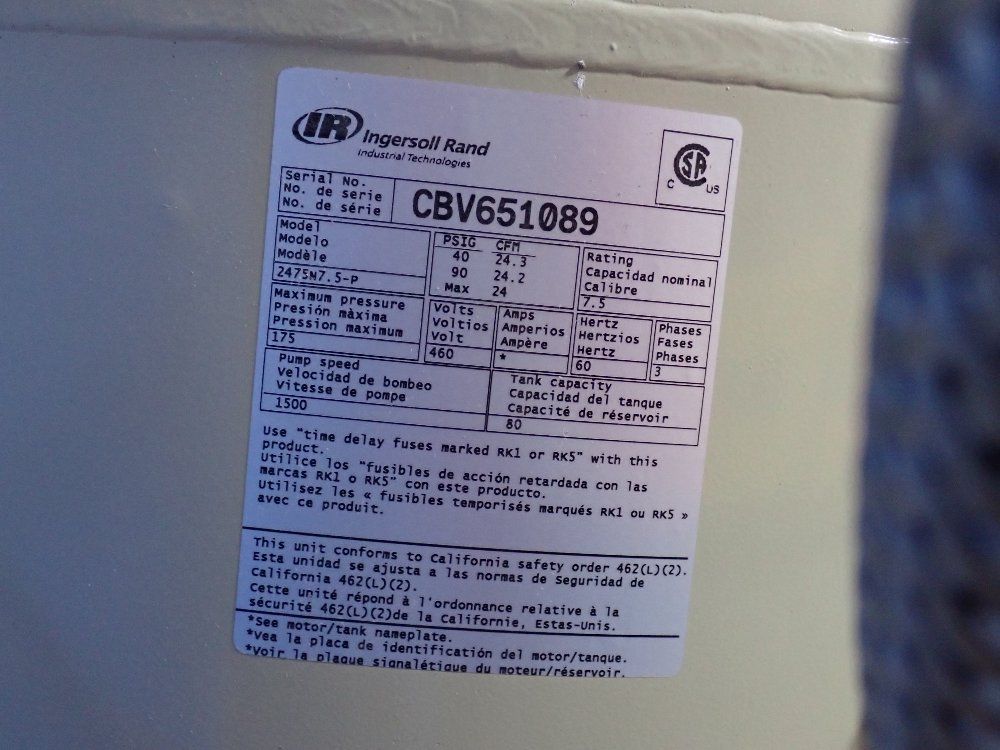 Ingersoll Rand 5.5 Hp Air Compressor - 2475n7.5-p