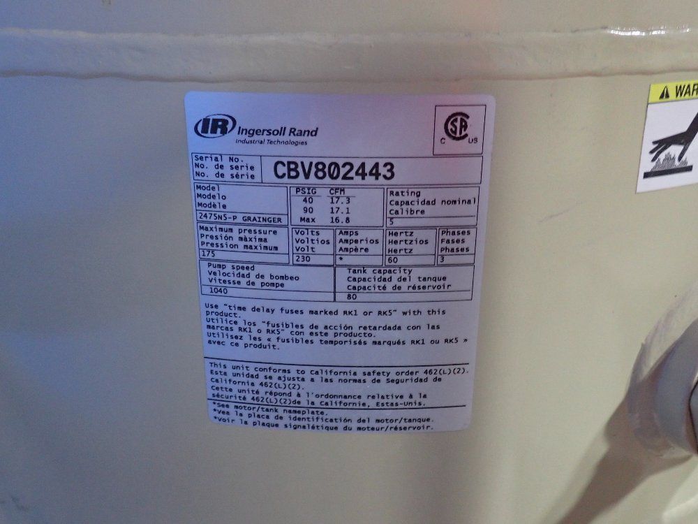 Ingersoll Rand 3 Hp Air Compressor - 2475n5-p