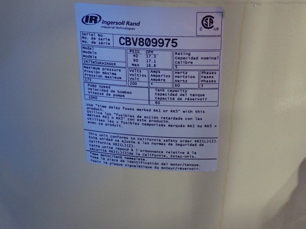 Ingersoll Rand 5 Hp Air Compressor - 2475n5