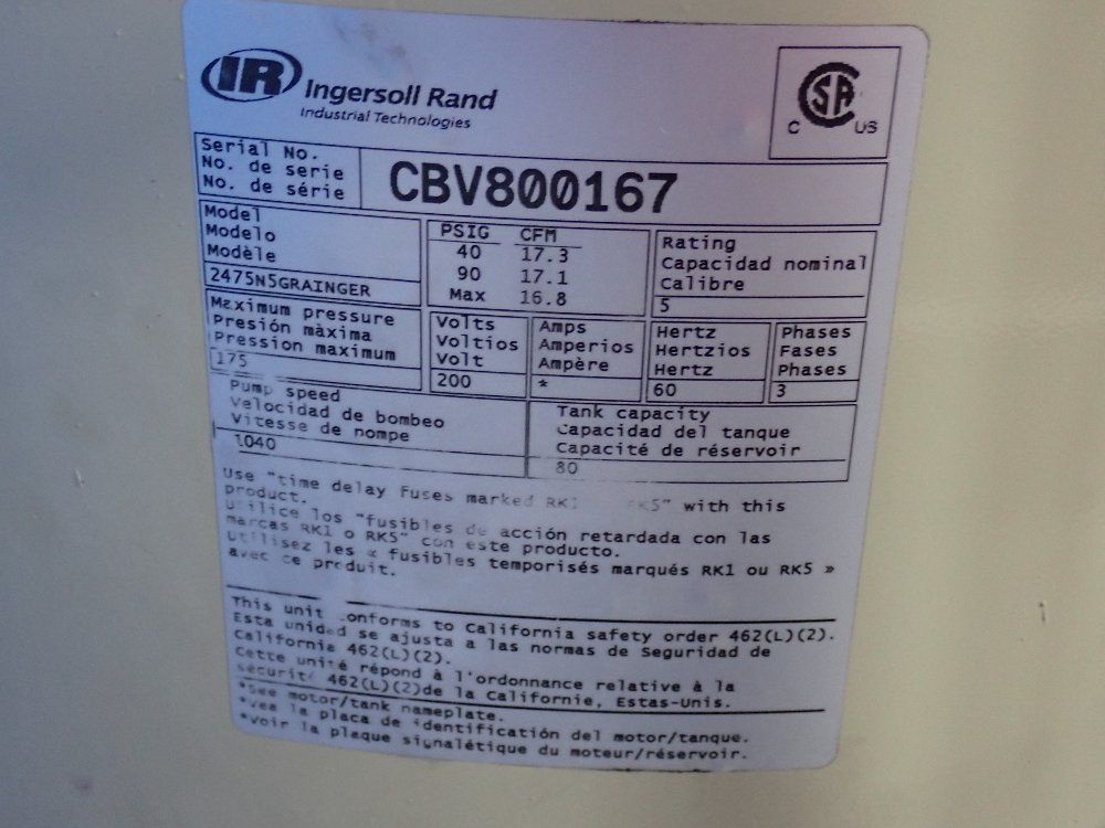 Ingersoll Rand 5 Hp Air Compressor - 2475n5