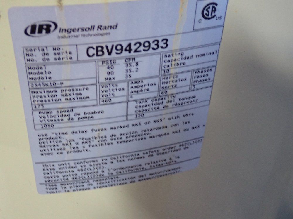 Ingersoll Rand 10 Hp Air Compressor - 2545k10-p