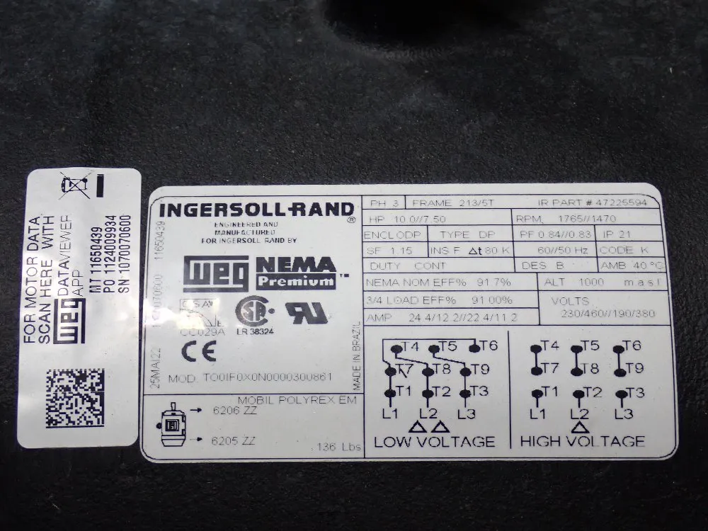 Ingersoll Rand 10 Hp Air Compressor - 2545k10-p