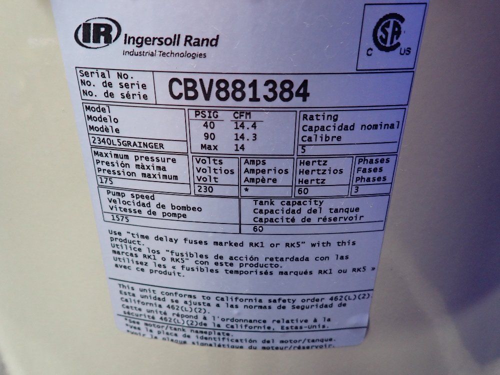 Ingersoll Rand 5 Hp Air Compressor - 234l5