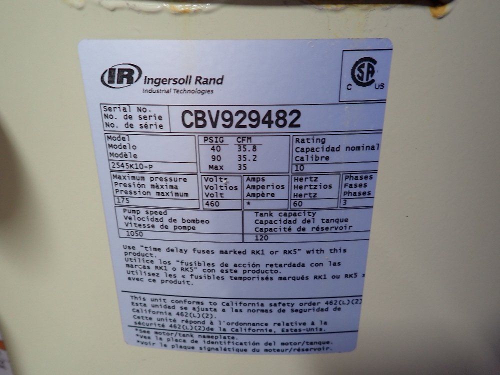 Ingersoll Rand 5 Hp Air Compressor - 2545k10-p