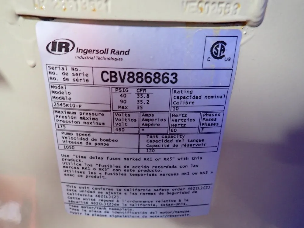 Ingersoll Rand 10 Hp Air Compressor - 2545k10-p