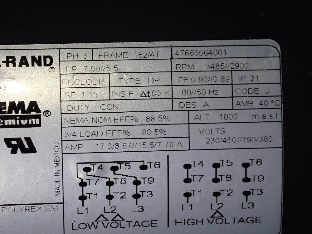 Ingersoll Rand (2) 7.5 Hp Dual Air Compressor - 2-2475e7.5-p