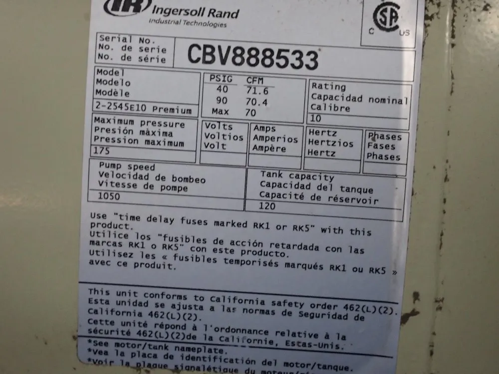 Ingersoll Rand (2) 10 Hp Dual Air Compressor - 2-2545e10