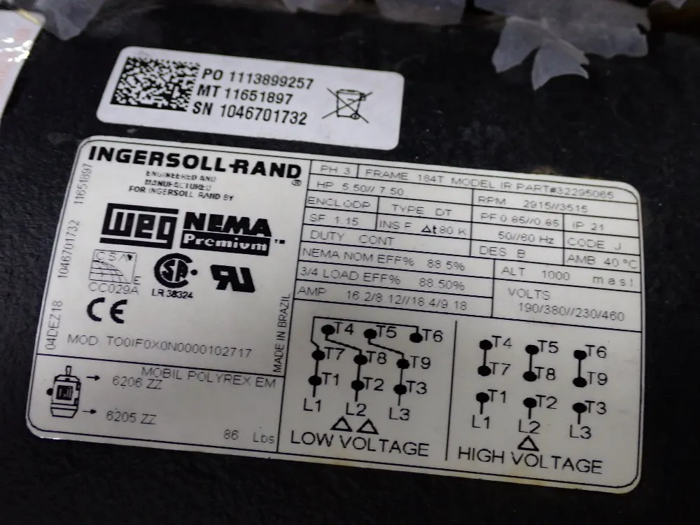 Ingersoll Rand 7.5 Hp Air Compressor - 2475n7.5-p