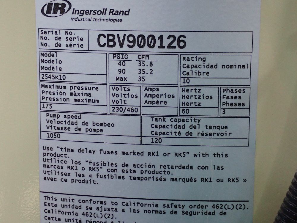 Ingersoll Rand 5 Hp Air Compressor - 2545k10