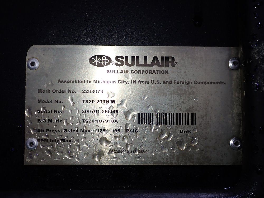 Sullair 200 Hp Air Compressor - Ts20-200h/w