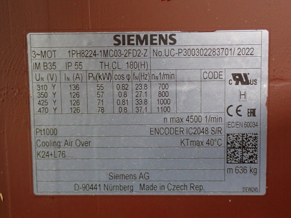 Siemens 78 Kw Servo Motor - 1ph8224-1mc03-2fd2-z