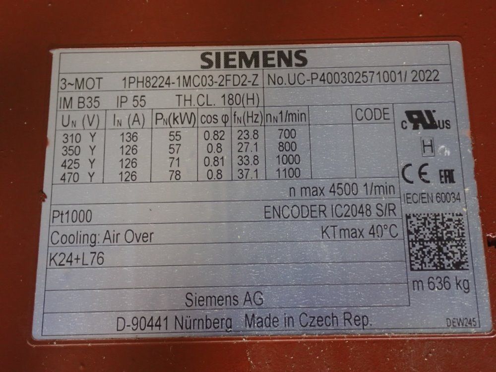 Siemens 78 Kw Servo Motor - 1ph8224-1mc03-2fd2-z