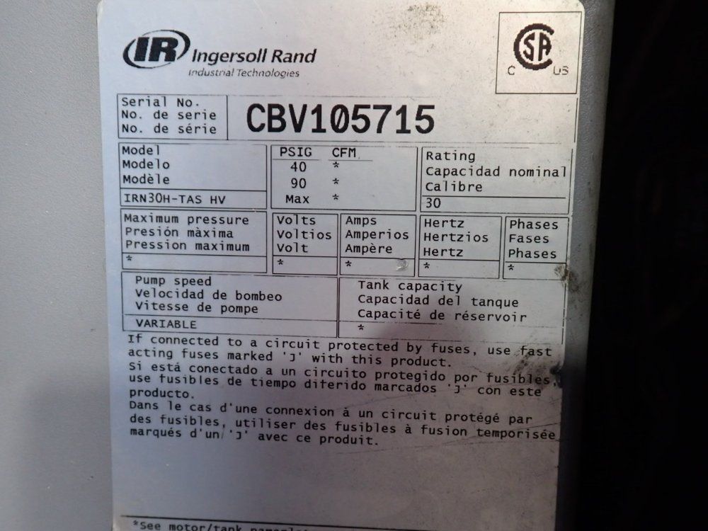 Ingersoll Rand Air Compressor - Irn30h-tas Hv