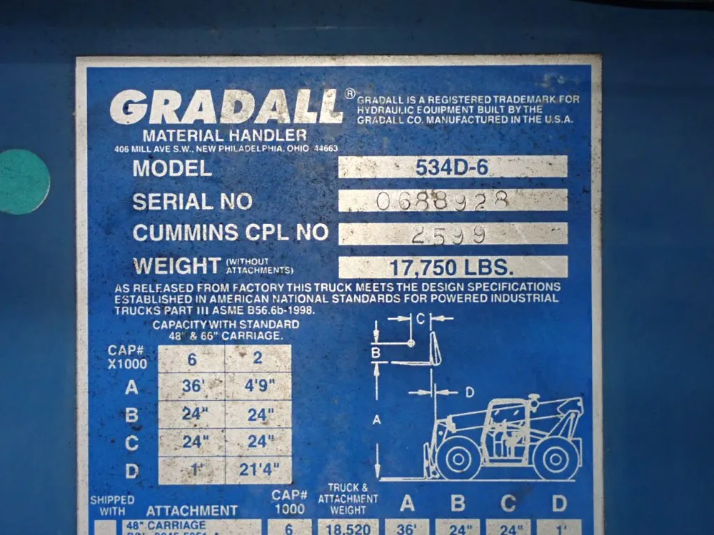 Gradall 6000 Lbs Telehandler - 534d-6