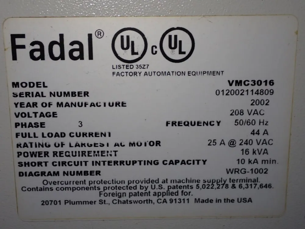 Fadal 16" X 39 1/2" Cnc Vmc - Vmc3016