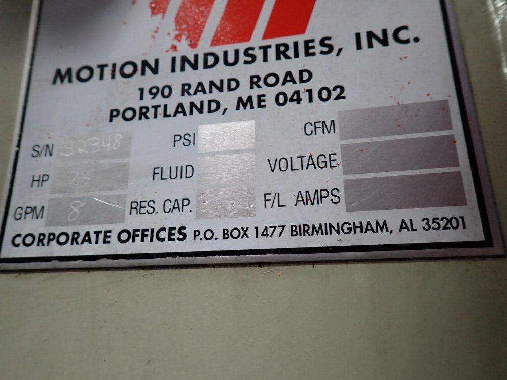 Motion Industries 30 Gal Hydraulic Unit
