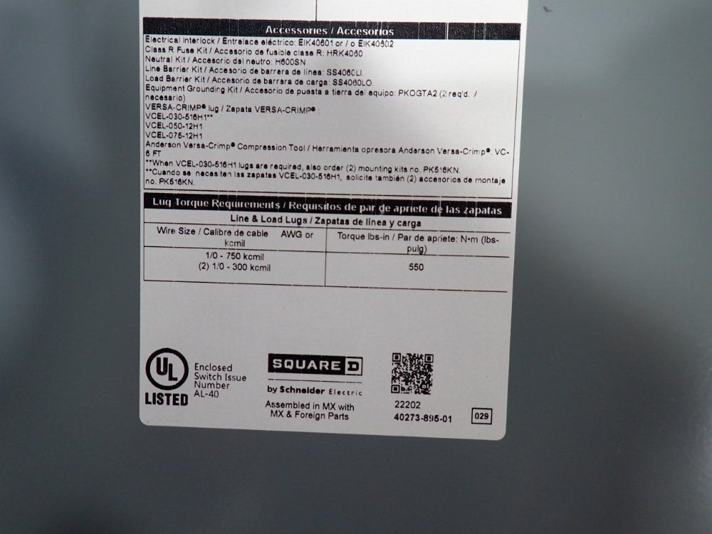 Square D 400 Amps Heavy Duty Safety Switch - H365n