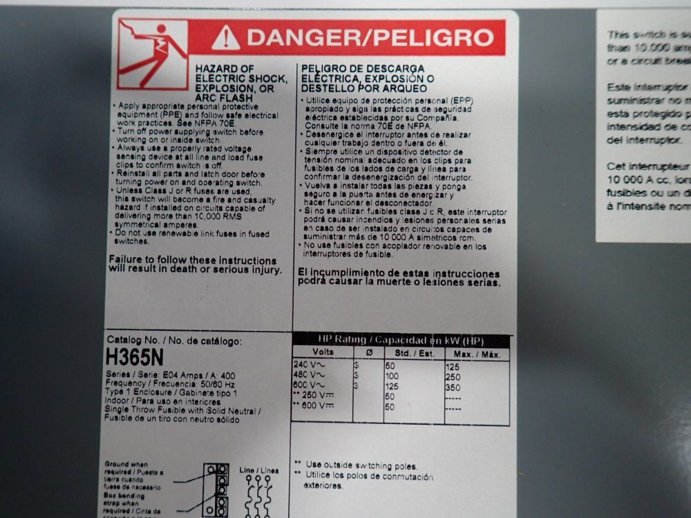 Square D 400 Amps Heavy Duty Safety Switch - H365n