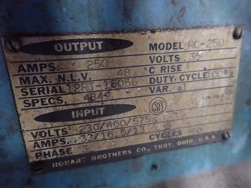 Hobart Brothers 250 A Welder - Rc-250