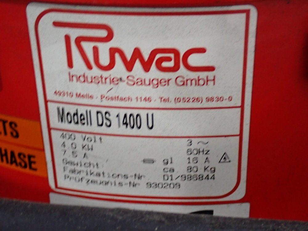 Ruwac 4 Kw Vacuum - Ds 1400 U