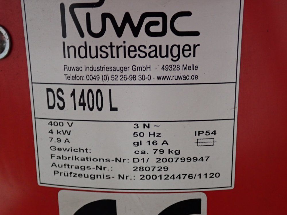 Ruwac 4 Kw Vacuum - Ds 1400 L