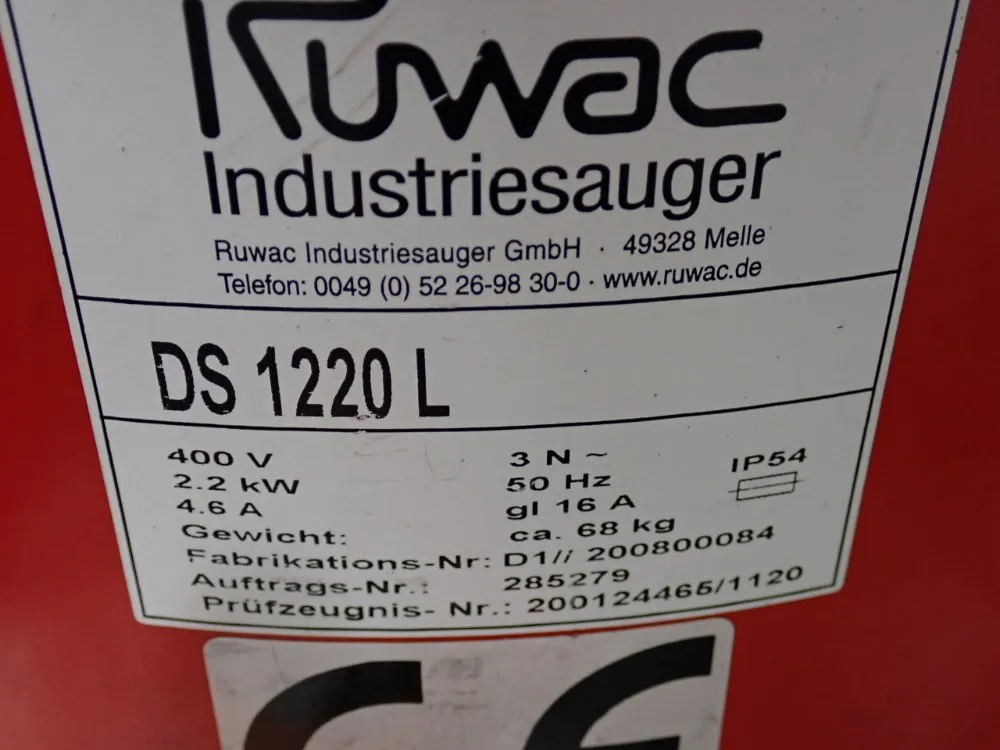 Ruwac 2.2 Kw Vacuum - Ds 1220 L