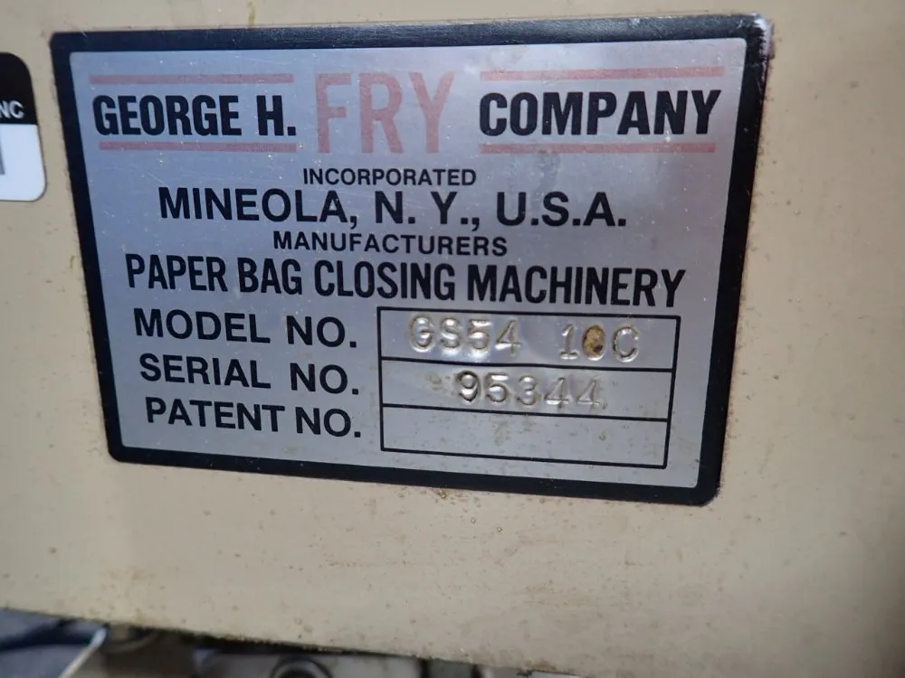 George H. Fry Co. Paper Bag Closing Machinery - G554-10c