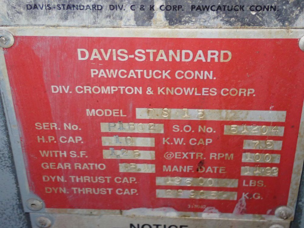 Davis-standard 19600 Lbs Extruder - Ds 15