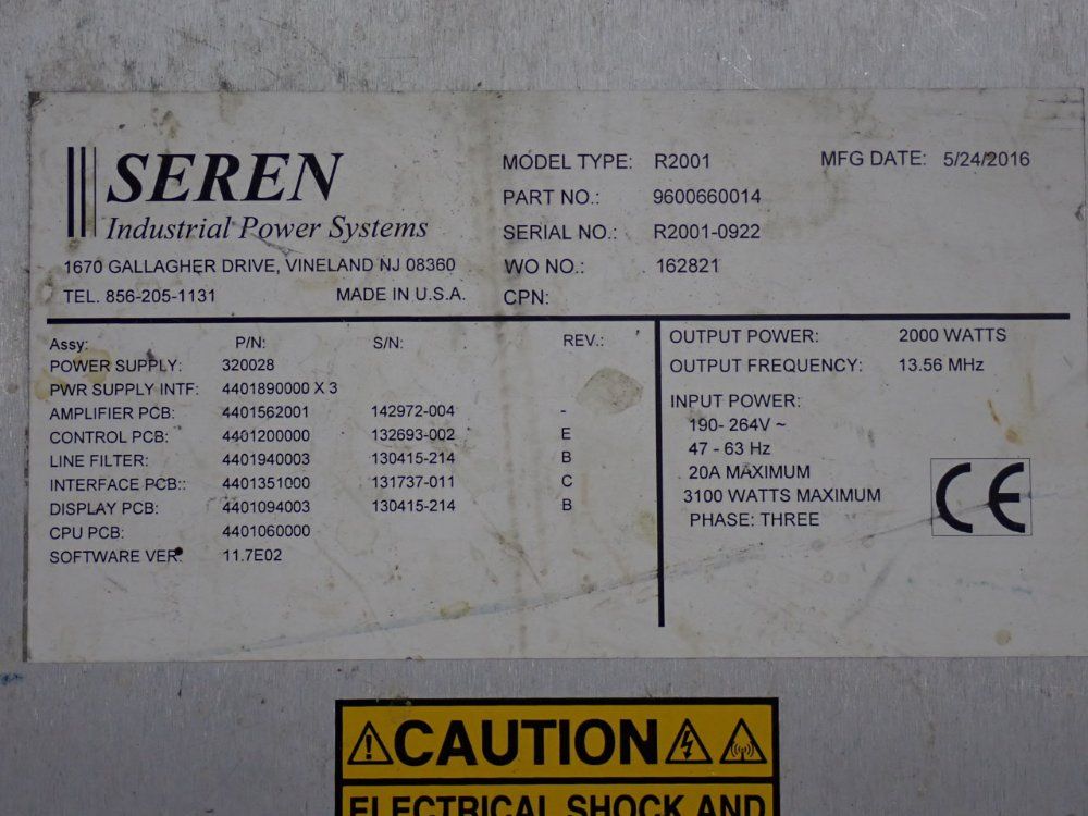 Seren 2000 W Rf Power Supply - R2001