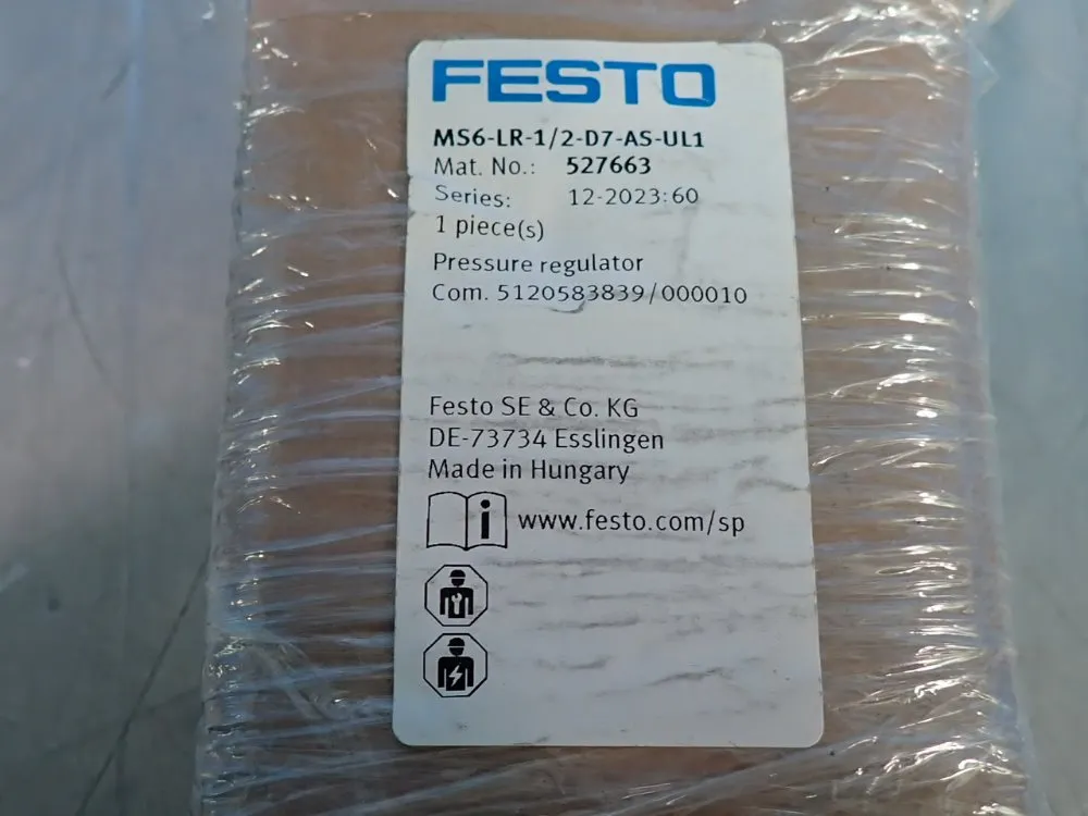 Festo Pressure Regulator - Ms6-lr-1/2-d7-as-ul1