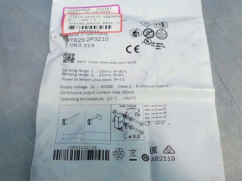 Sick Photoelectric Sensor - Wtb2s-2p3210