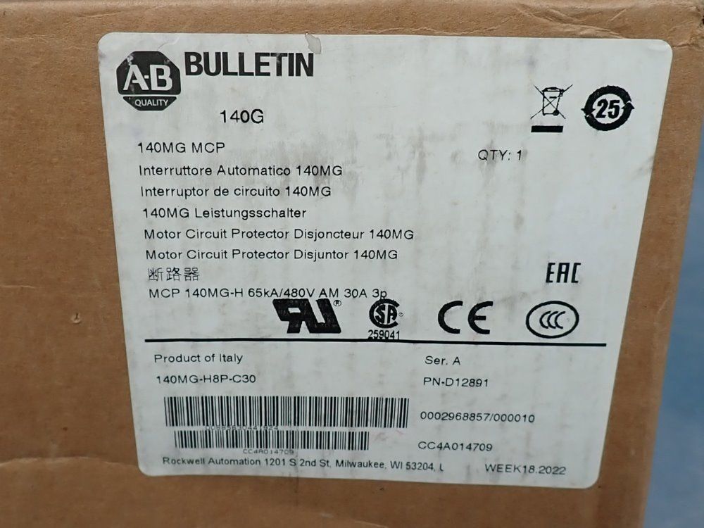 Allen Bradley Motor Circuit Protector - 140mg-h8p-c30