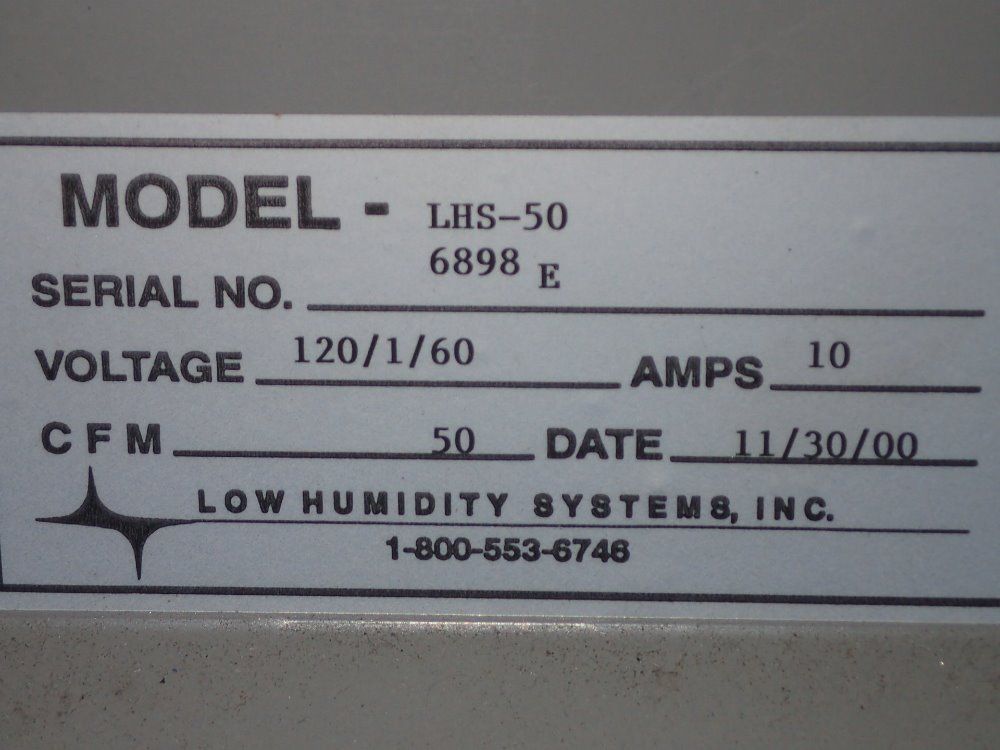 Low Humidity Systems Inc. Dehumidifier