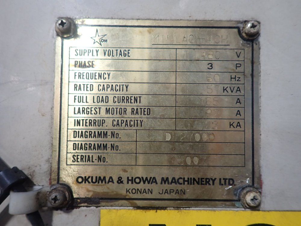 Okuma 15 1/2" X 15 1/2" Millac-40h Cnc Hmc - Millac-40h