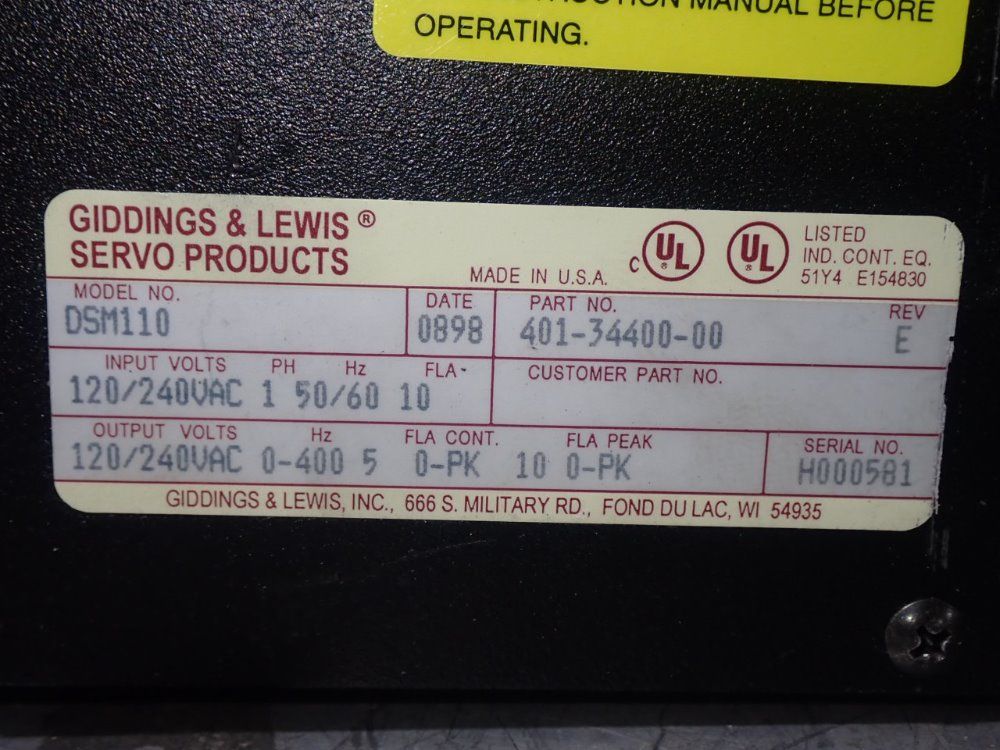 Giddings & Lewis Servo Drive