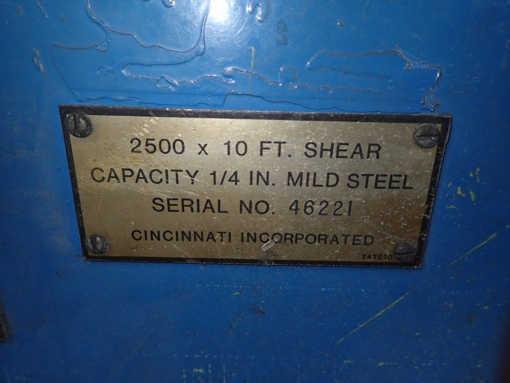 Cincinnati 120" 2500 X 10 Ft Shear - 2500 X 10 Ft Shear