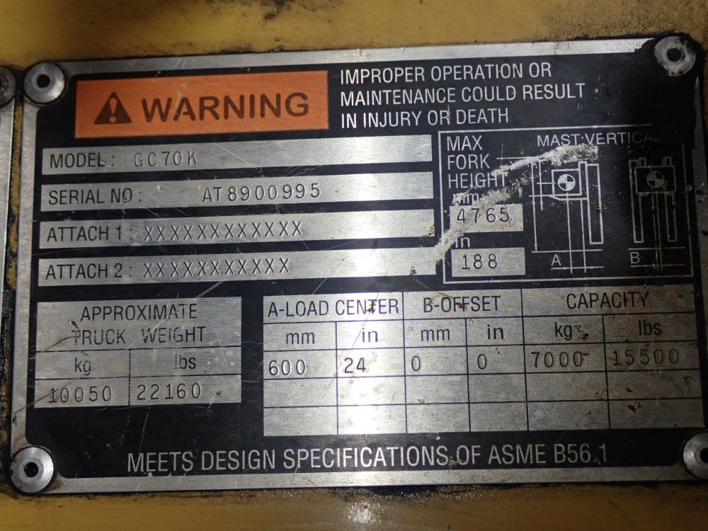 Caterpillar 15500# Gc70k Propane Forklift - Gc70k