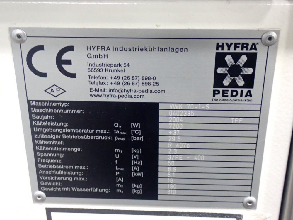 Hyfra Pedia Vwk70-1-s Chiller - Vwk70-1-s