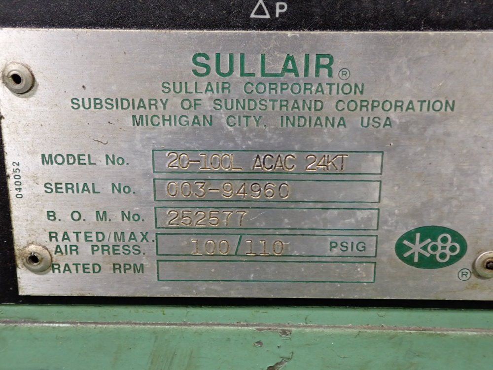Sullair 100 Hp 20-100l Acac 24kt Air Compressor - 20-100l Acac 24kt