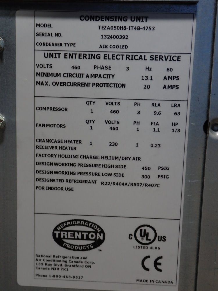 Trenton Refrigeration Products 1/3 Hp Condensing Unit - Teza050h8-it4b-4753