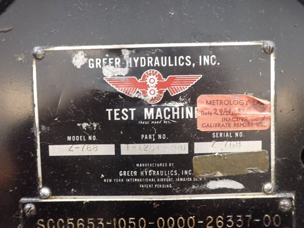 Greer Hydraulics Z-768 Test Machine - Z-768