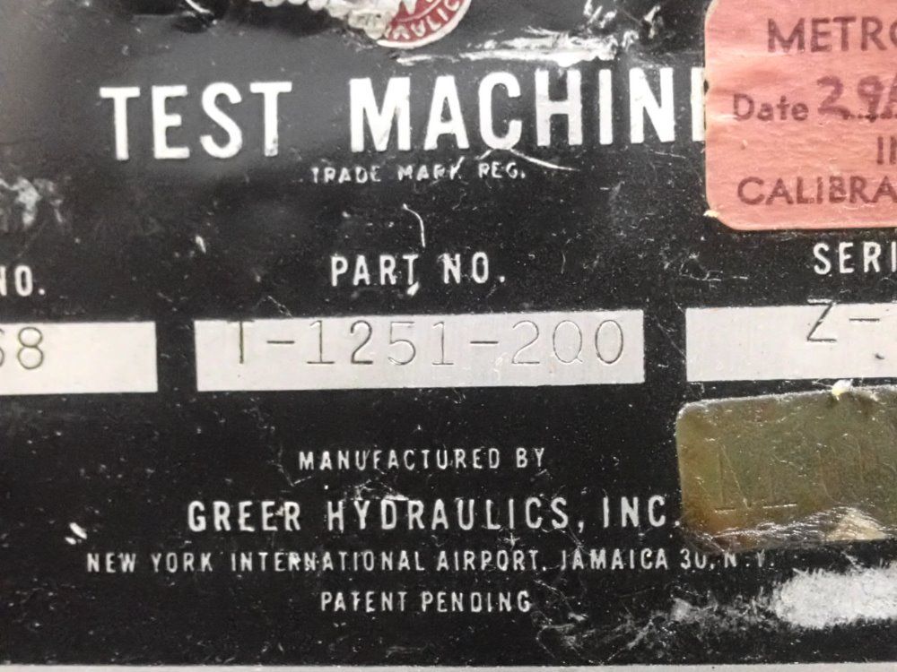 Greer Hydraulics Z-768 Test Machine - Z-768