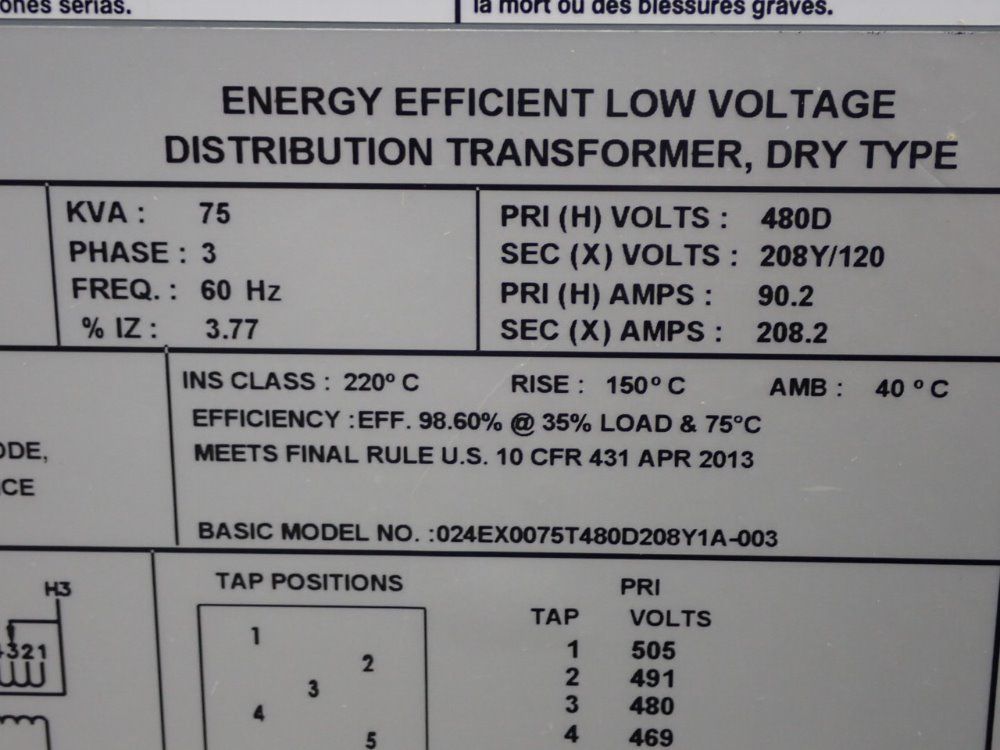 Square D 75 Kva Ex75t3h Transformer - Ex75t3h